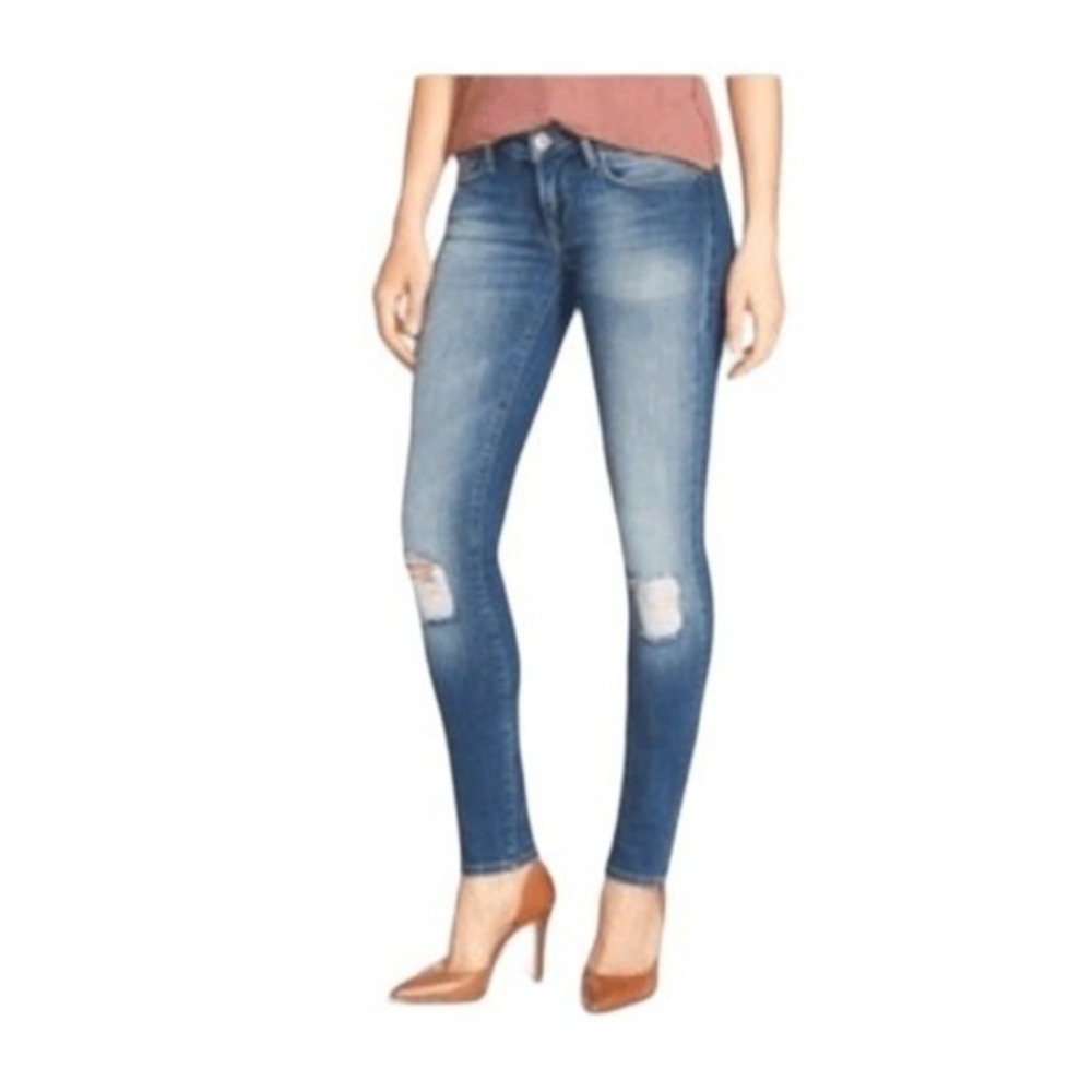 Mavi Serena Jeans Blue Dark Wash Distressed Denim Low Rise Super Skinny 27